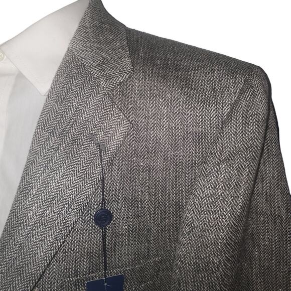 NEW Stafford Size 44R 100% Silk Men's Blazer Suit Jacket Gray Black Herringbone - Picture 2 of 12